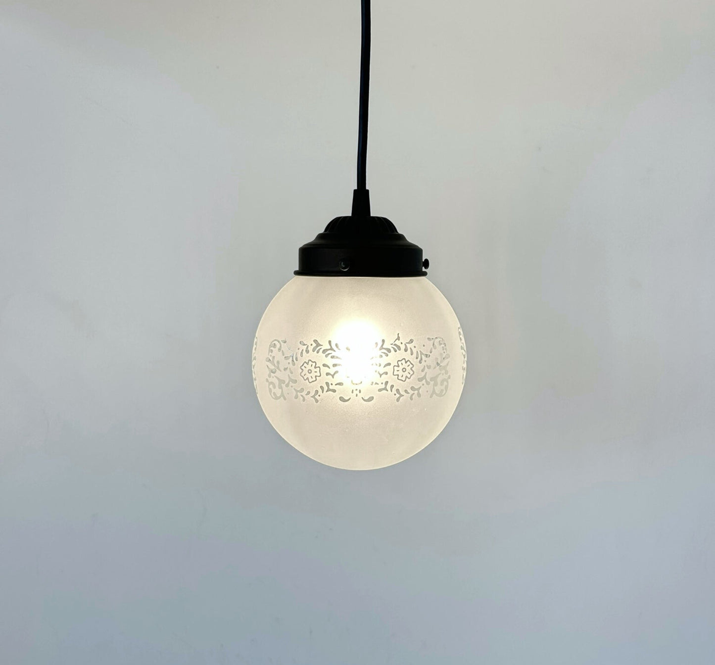 Frosted Floral and Cross Globe Pendant Light - - Farmhouse Lighting