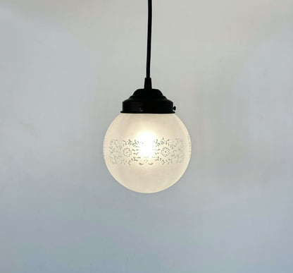 Frosted Floral and Cross Globe Pendant Light - - Farmhouse Lighting