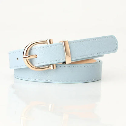 PU Leather Simple Metal Buckle Belt Sky Blue