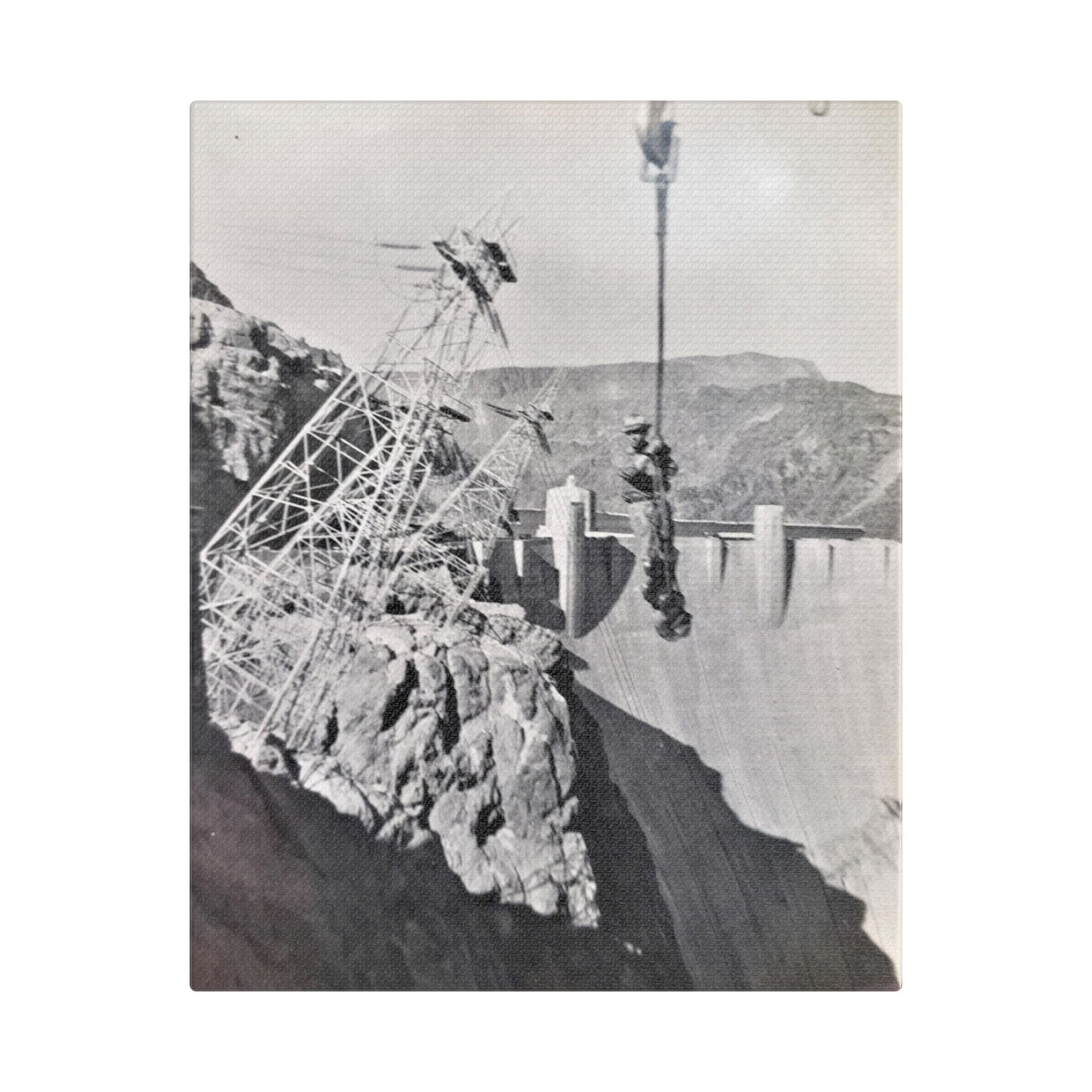 Suspended Boulder Dam Worker Satin Canvas Stretched