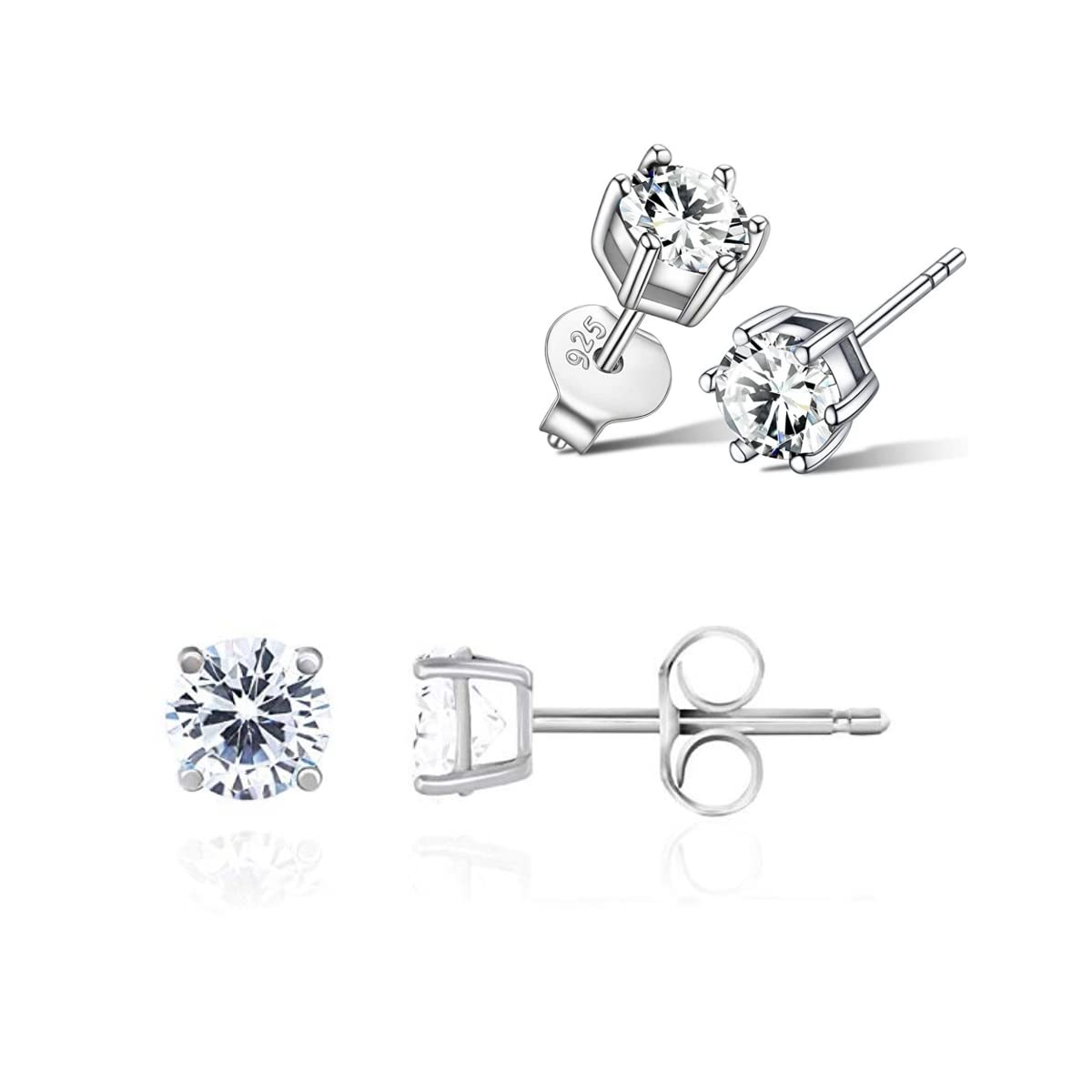 Adabele Sterling Silver CZ Stud Earrings - 4mm Hypoallergenic - - earrings