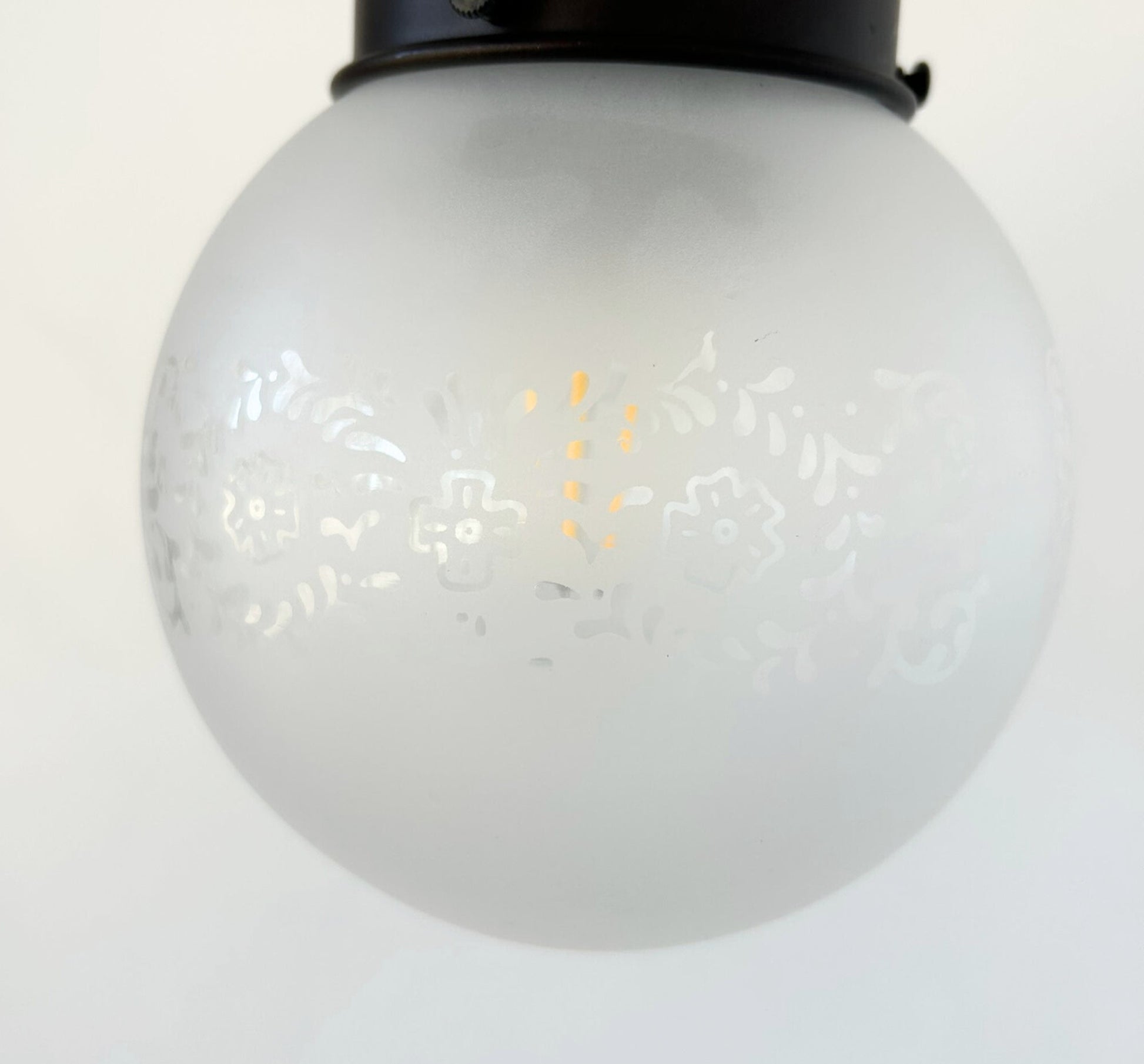 Frosted Floral and Cross Globe Pendant Light - - Farmhouse Lighting