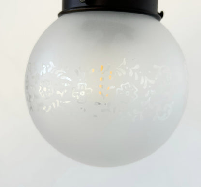 Frosted Floral and Cross Globe Pendant Light - - Farmhouse Lighting