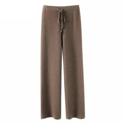 Vintage Casual Knitted Wide Leg Pants brown Extra Large