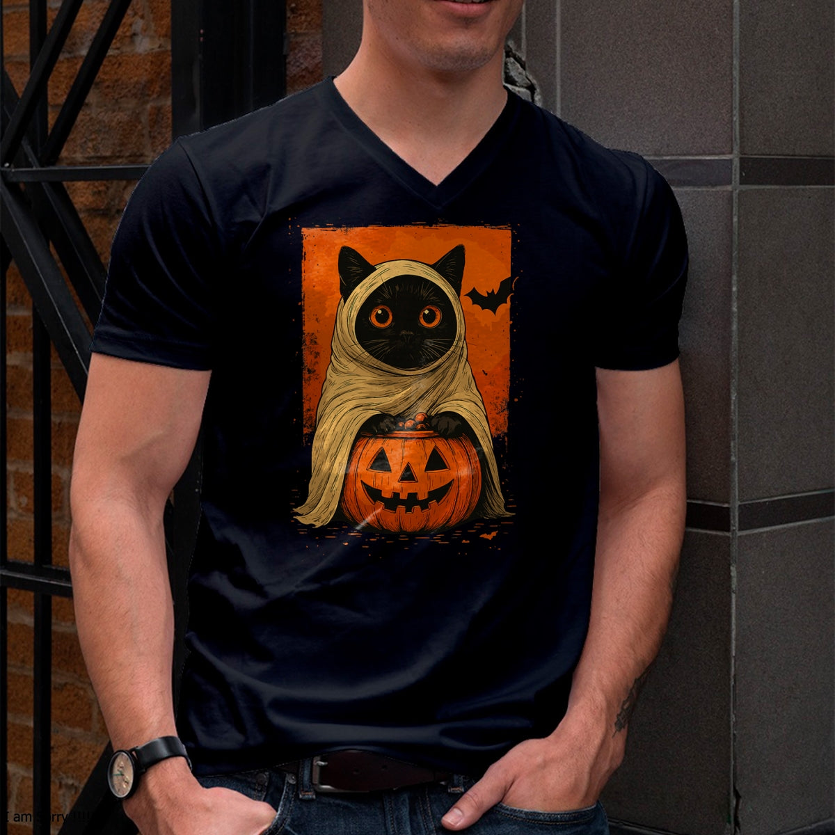 Funny Vintage Black Cat Halloween Pumpkin Spooky Ghost Women T-Shirt - Halloween Unisex T-Shirt/Hoodie - NGHL00 - -