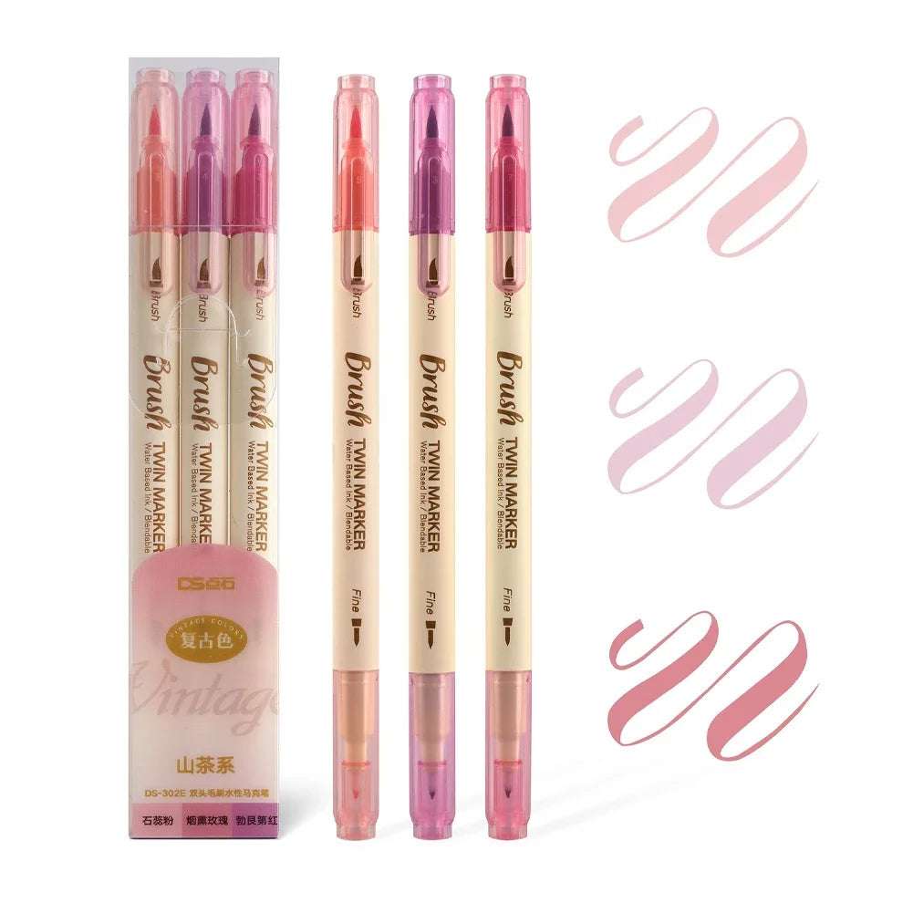 3Pcs Twin Marker Pens Fine Liner Water Based Ink Blendable Watercolor pink