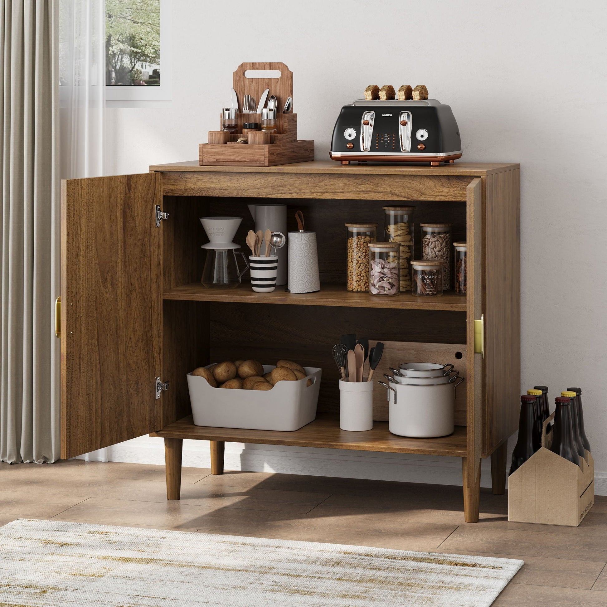 Buffet Cabinet With Line Groove Design, Sideboard Buffet Cabinet With Storage, Multifunctional Accent Cabinet For Living Room, Entryway, Hallway, Office, Kitchen - Brown - - Sideboards