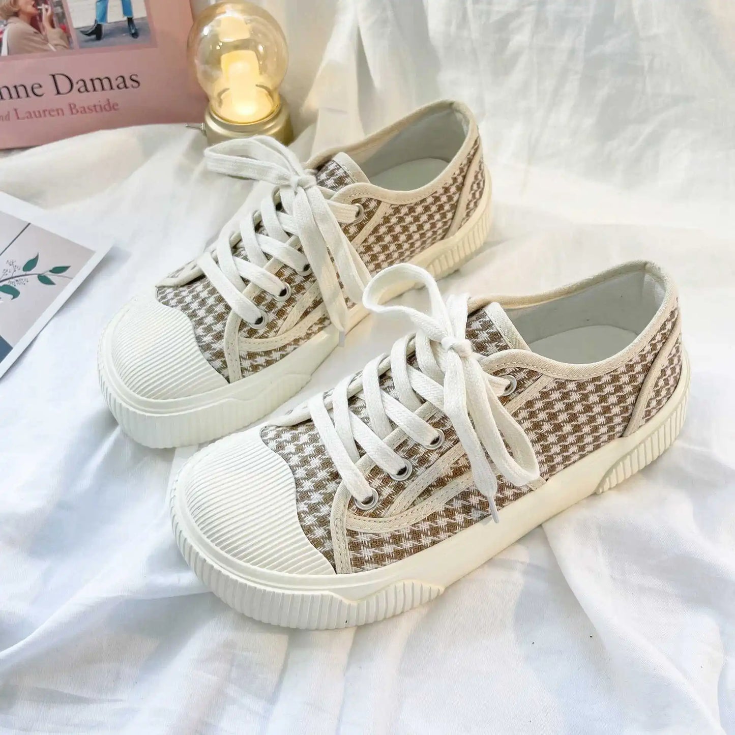 Cookie Canvas Shoes Female Check Cloth Shoes