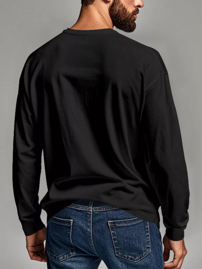 Men's Plus Size Casual Long Sleeve Henley T-Shirt with Pocket - -