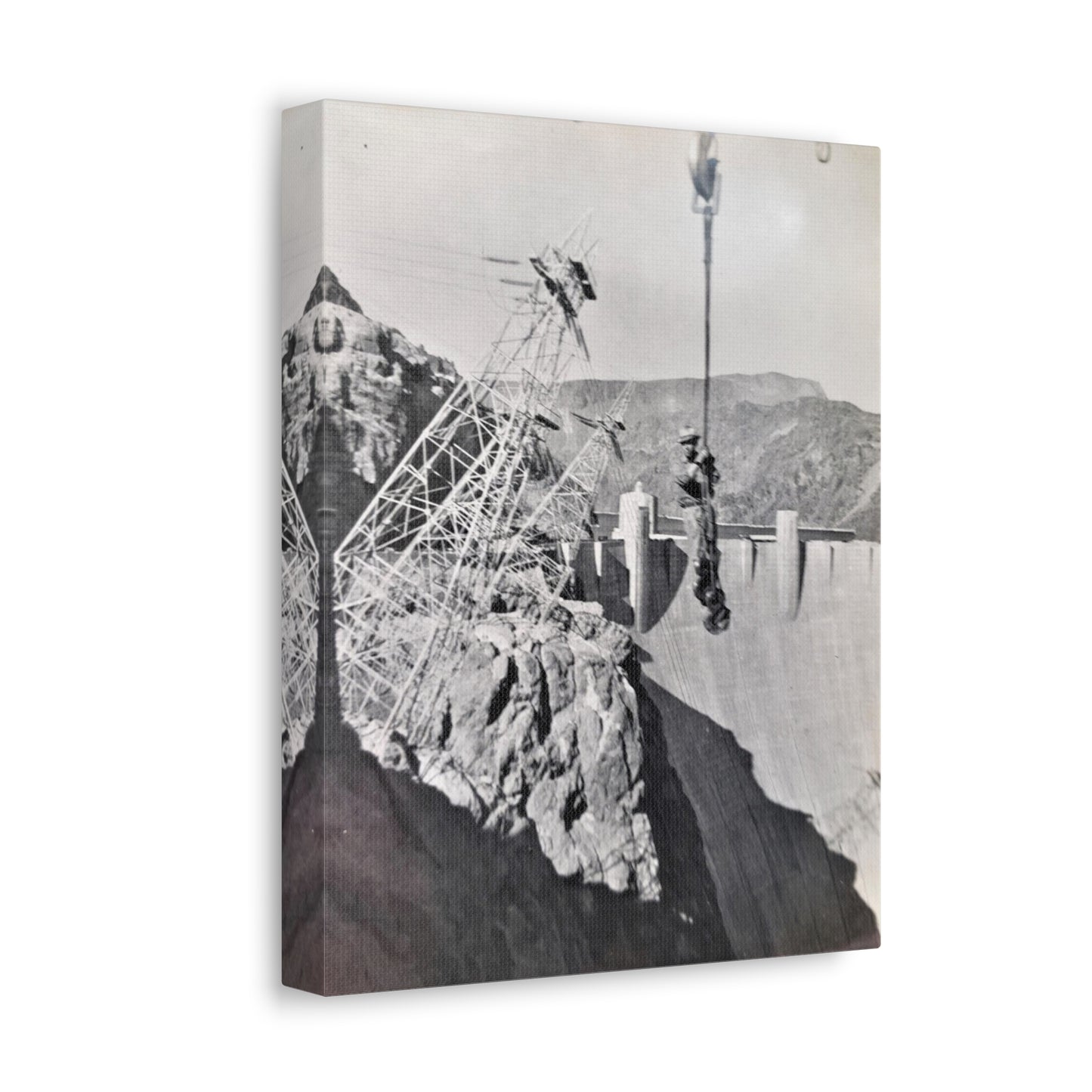 Suspended Boulder Dam Worker Stretched Canvas