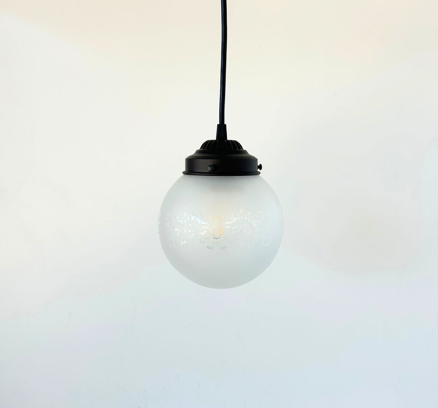 Frosted Floral and Cross Globe Pendant Light - - Farmhouse Lighting