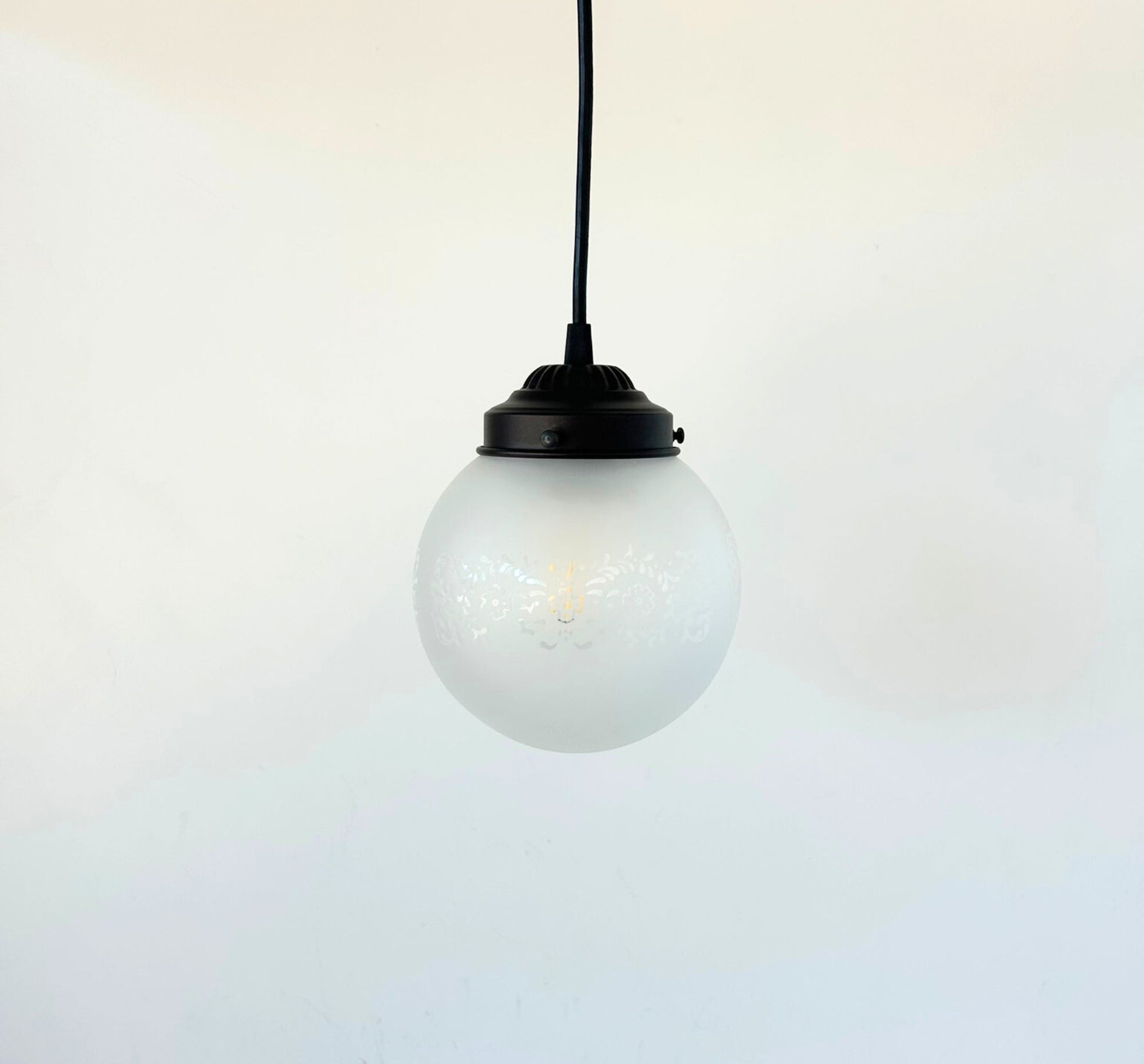 Frosted Floral and Cross Globe Pendant Light - - Farmhouse Lighting