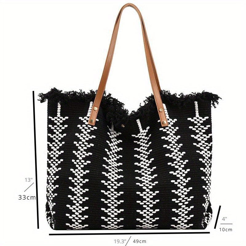 Bohemia canvas woven tote bag simple ethnic purse - -