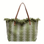 Bohemia canvas woven tote bag simple ethnic purse - Green -