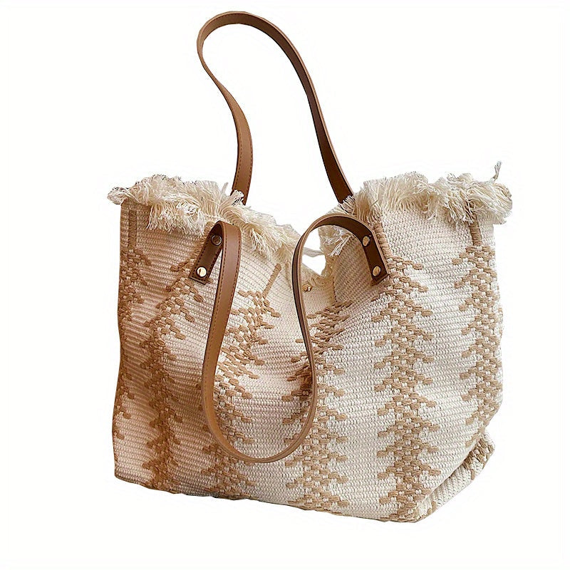 Bohemia canvas woven tote bag simple ethnic purse - -
