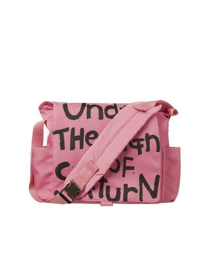 Canvas Messenger Bag Crossbody Bag Letter Printed Waterproof Shoulder Nylon College Student Women's Shoulder Bag Goth Punk Shoulder Satchels Harajuku Grunge Handbag - Pink -
