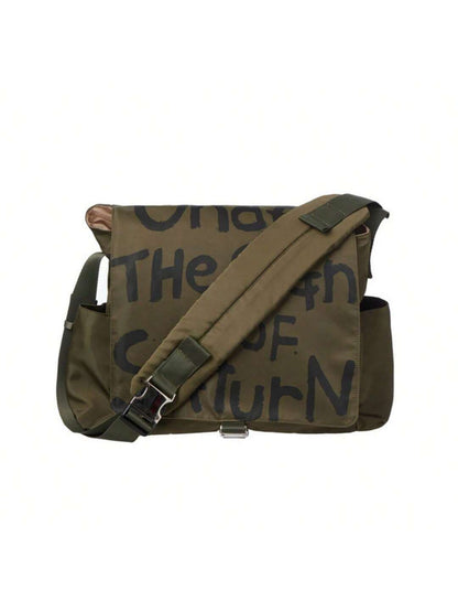 Canvas Messenger Bag Crossbody Bag Letter Printed Waterproof Shoulder Nylon College Student Women's Shoulder Bag Goth Punk Shoulder Satchels Harajuku Grunge Handbag - Green -
