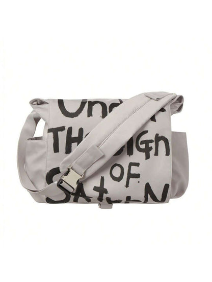 Canvas Messenger Bag Crossbody Bag Letter Printed Waterproof Shoulder Nylon College Student Women's Shoulder Bag Goth Punk Shoulder Satchels Harajuku Grunge Handbag - White -