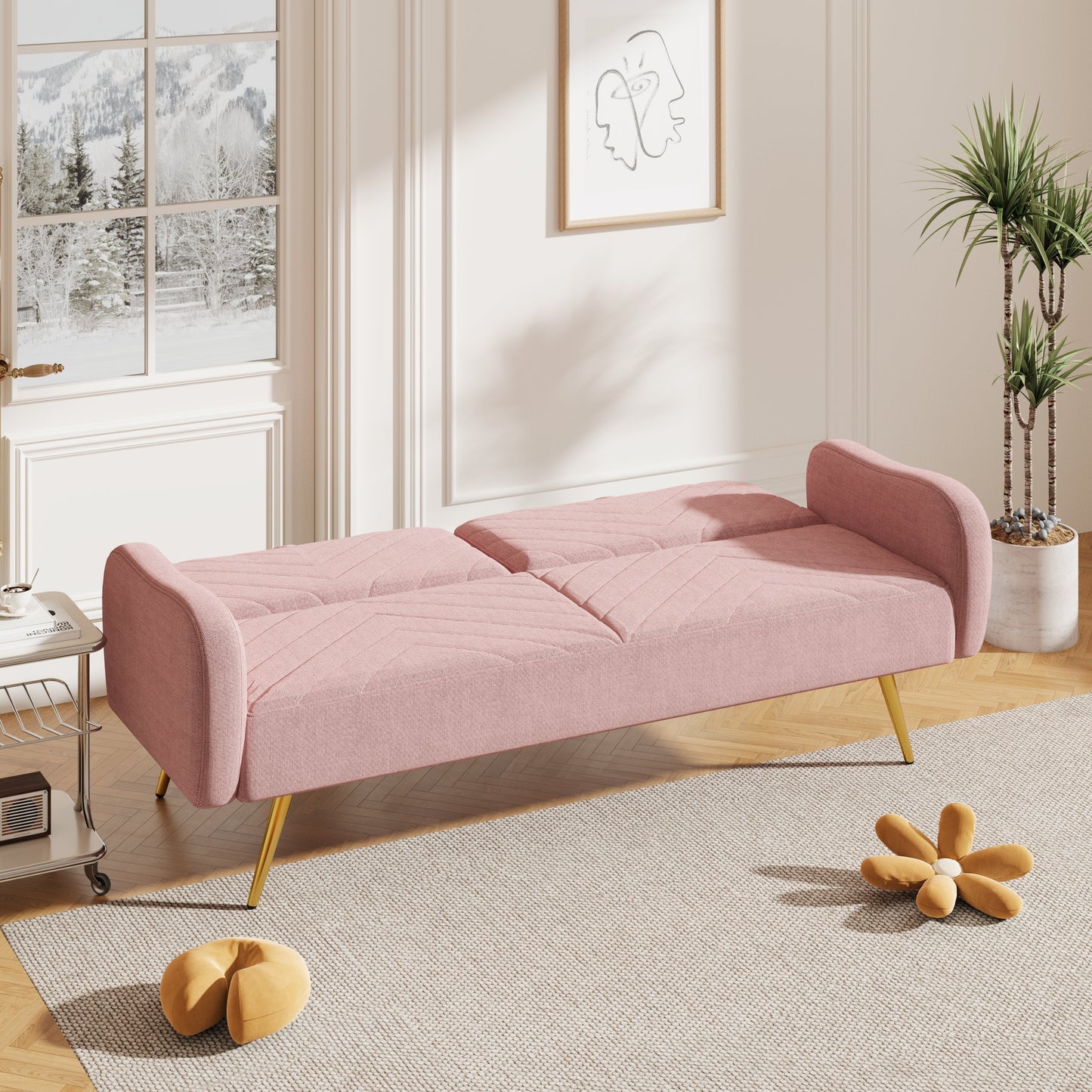 70.47" Pink Fabric Double Sofa with Split Backrest and Two Throw Pillows- V.I.P Digital Presence- {{Product type}}