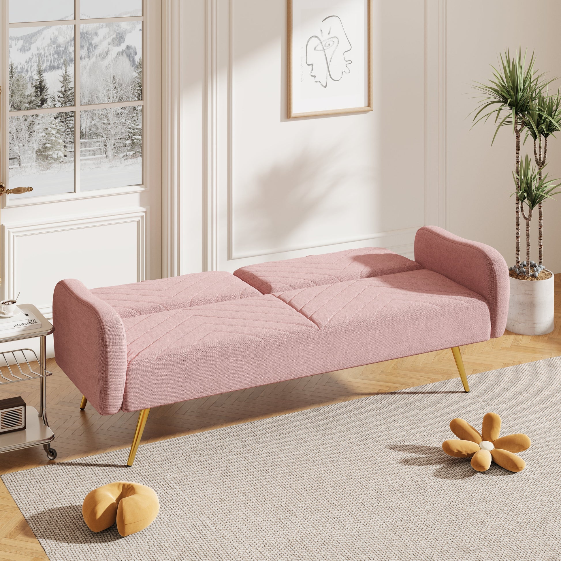 70.47" Pink Fabric Double Sofa with Split Backrest and Two Throw Pillows- V.I.P Digital Presence- {{Product type}}