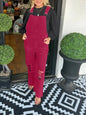 Distressed Wide Leg Corduroy Overalls - Rose Red -