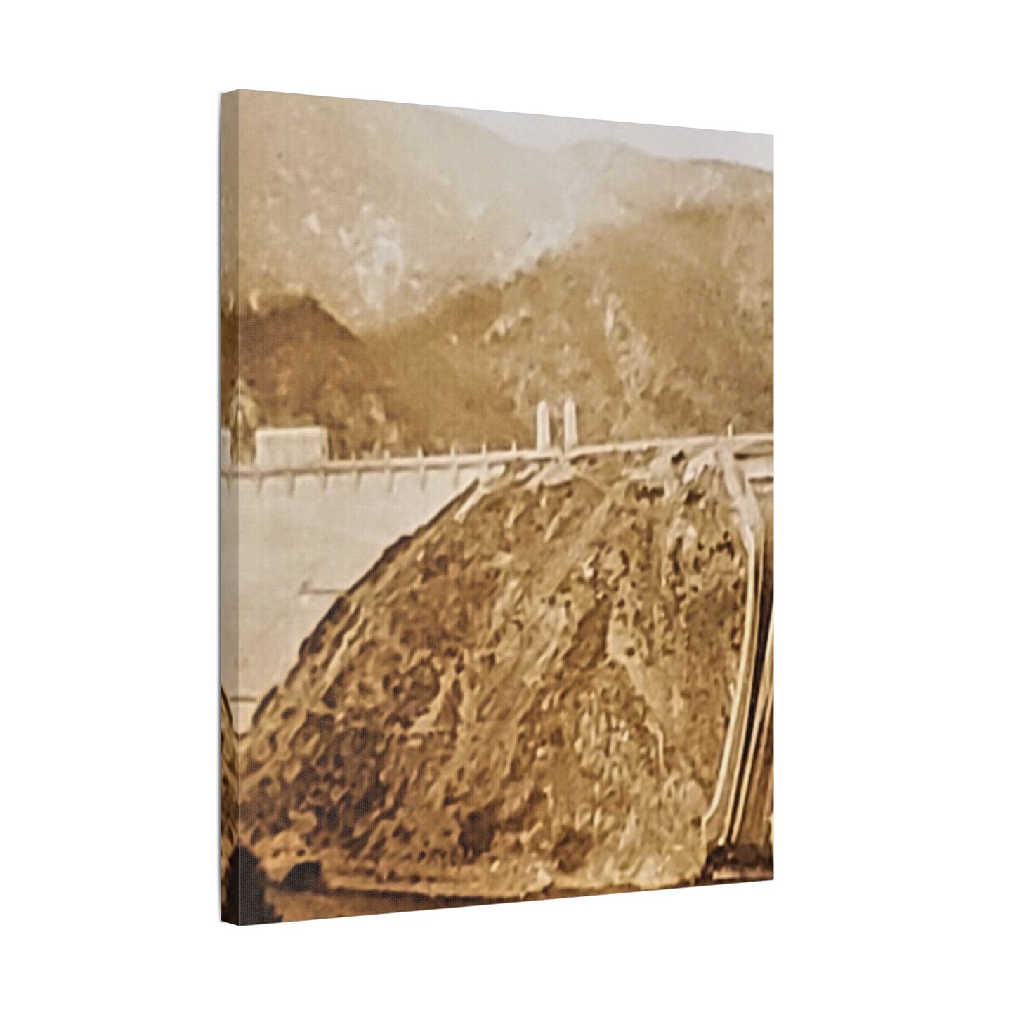 Back View Morris Dam Spillway Satin Canvas, Stretched