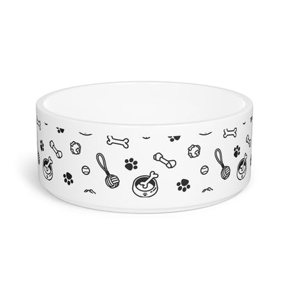 Black and White Puppy Pattern Pet Bowl - Kia Day Design