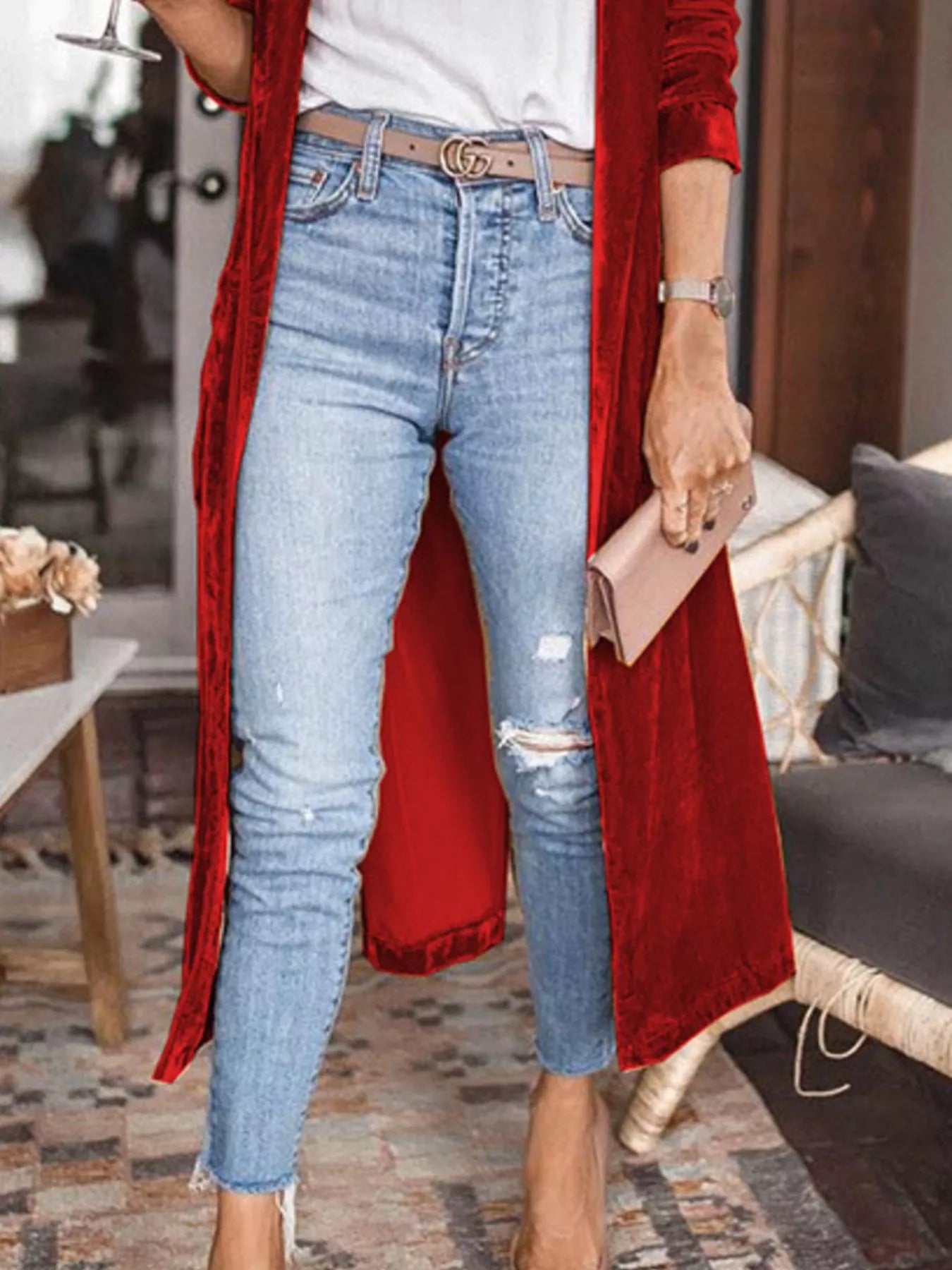 Open Front Long Sleeve Longline Cardigan - -