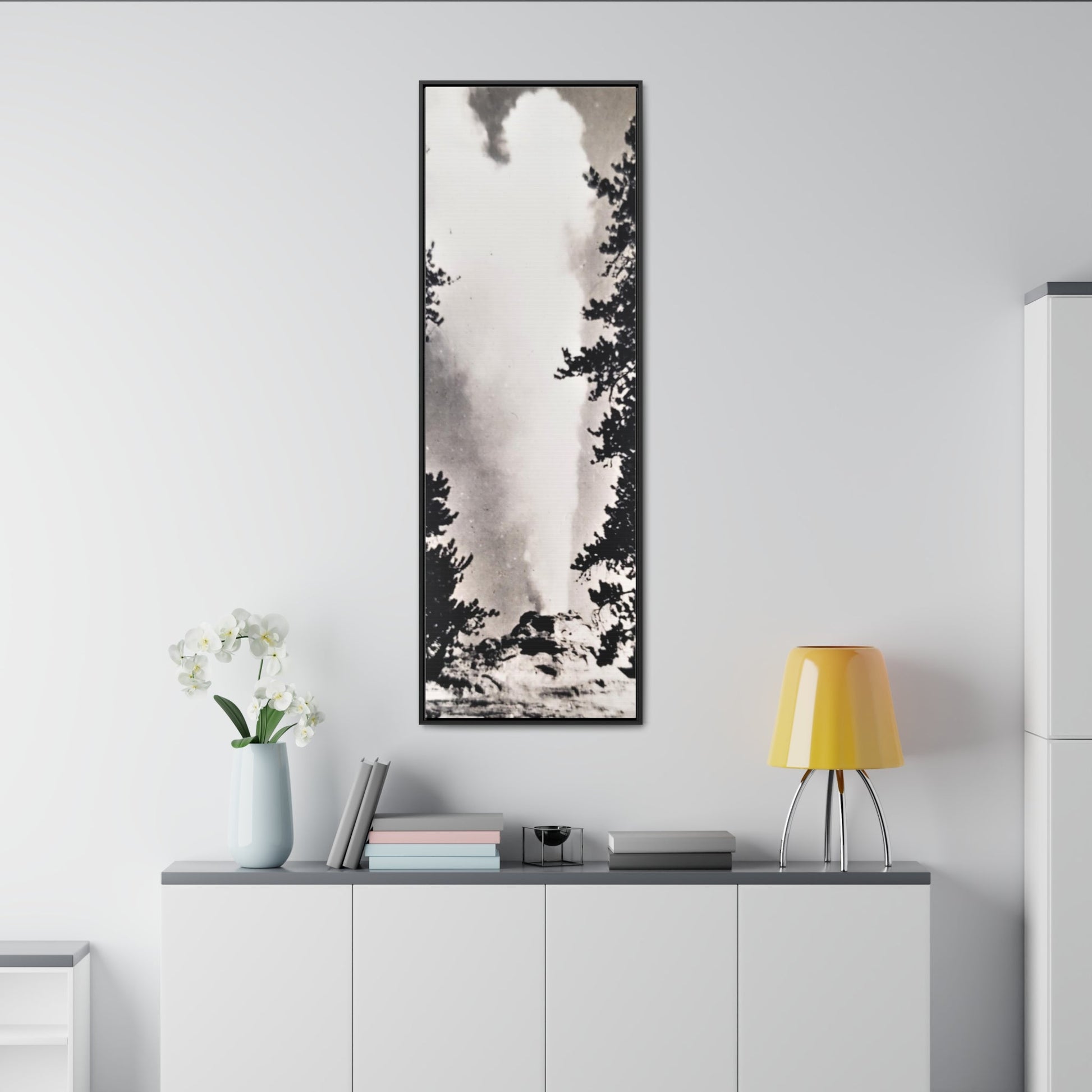 Castle Geyser Yellowstone Gallery Canvas Wraps Vertical Frame - 20″ x 60″ Premium Gallery Wraps (1.25″) Black - Canvas