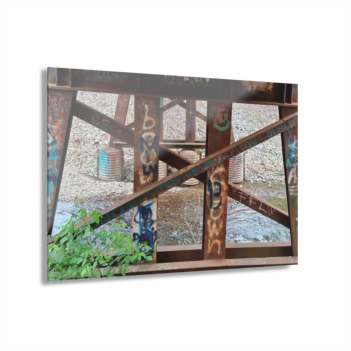Urban Rusted Bridge Graffiti Acrylic Print French Cleat Hanging - - Home Decor