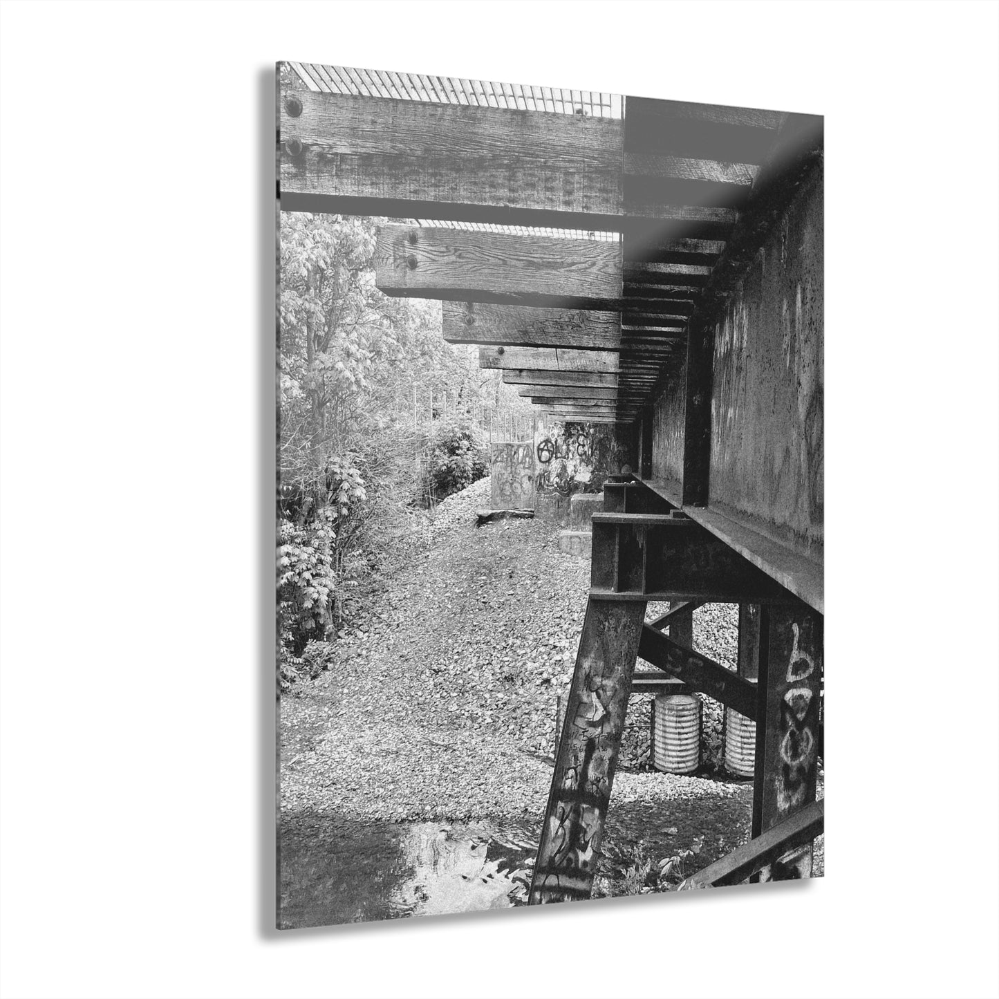 Black & White Train Trestle Acrylic Print — Rustic Industrial Wall Art French Cleat - - Home Decor