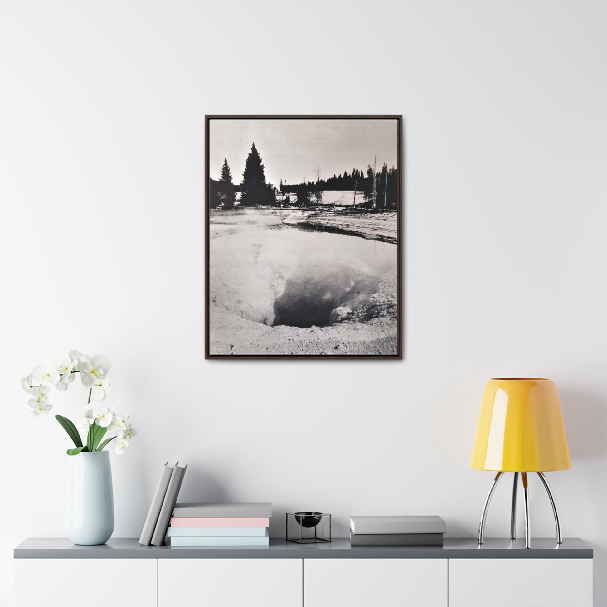 Morning Glory Pool Yellowstone Gallery Canvas Wraps Vertical Frame - 24″ x 30″ Premium Gallery Wraps (1.25″) Walnut - Canvas