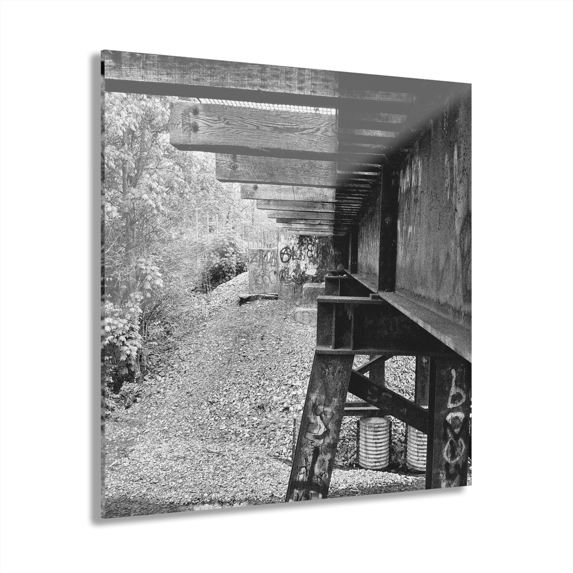Black & White Train Trestle Acrylic Print — Rustic Industrial Wall Art French Cleat - - Home Decor