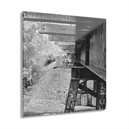 Black & White Train Trestle Acrylic Print — Rustic Industrial Wall Art French Cleat - - Home Decor