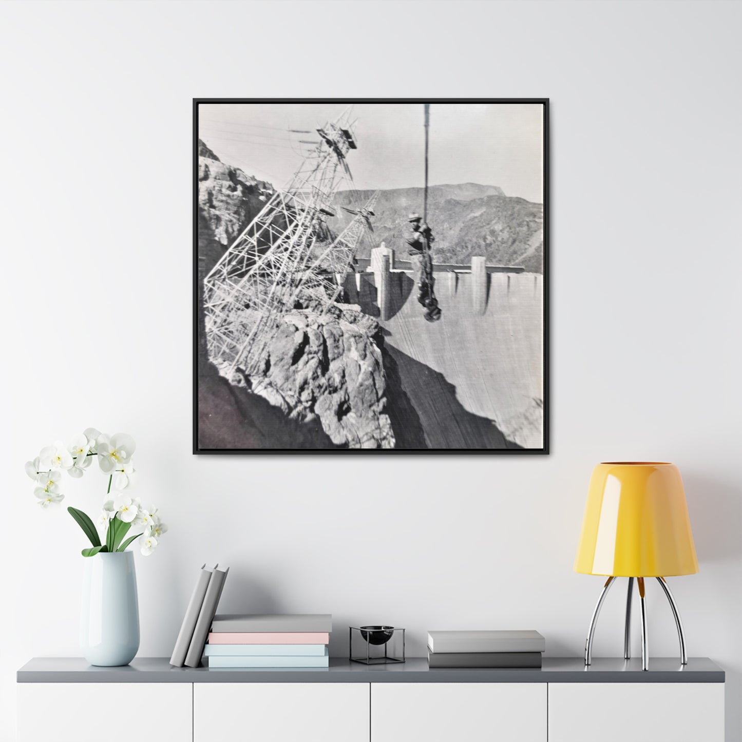 Suspended Boulder Dam Worker Gallery Canvas Wraps, Square Frame