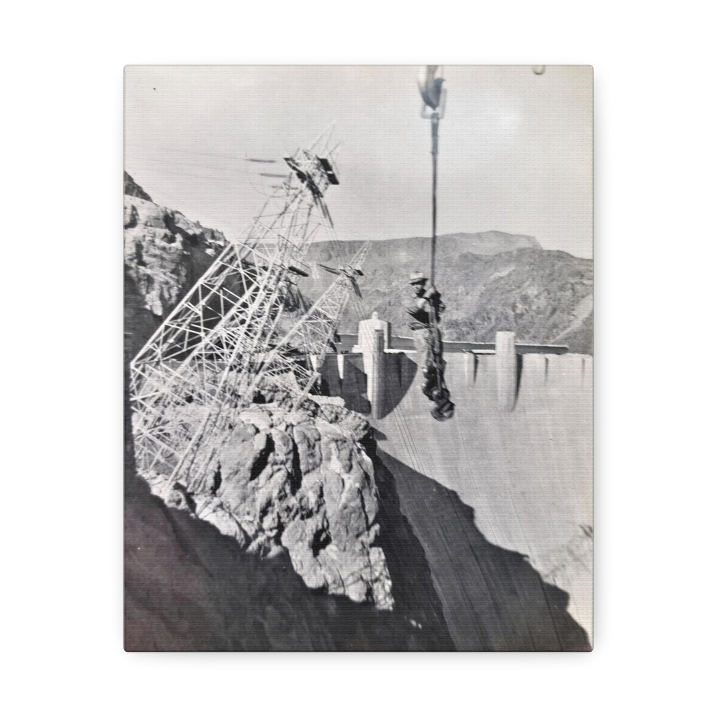 Suspended Boulder Dam Worker Stretched Canvas