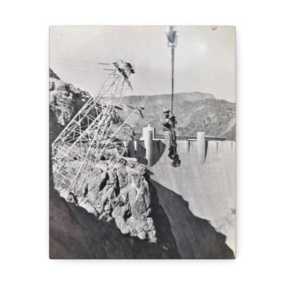 Suspended Boulder Dam Worker Stretched Canvas