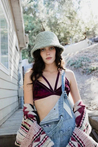 Crushed Velvet Bralette - - Women's Clothing