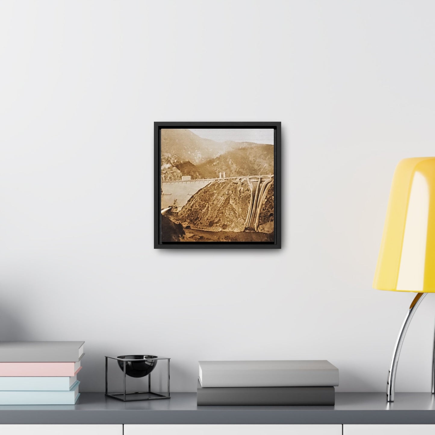 Back View Morris Dam Spillway Gallery Canvas Wraps Square Frame 10″ x 10″ 1.25" Black