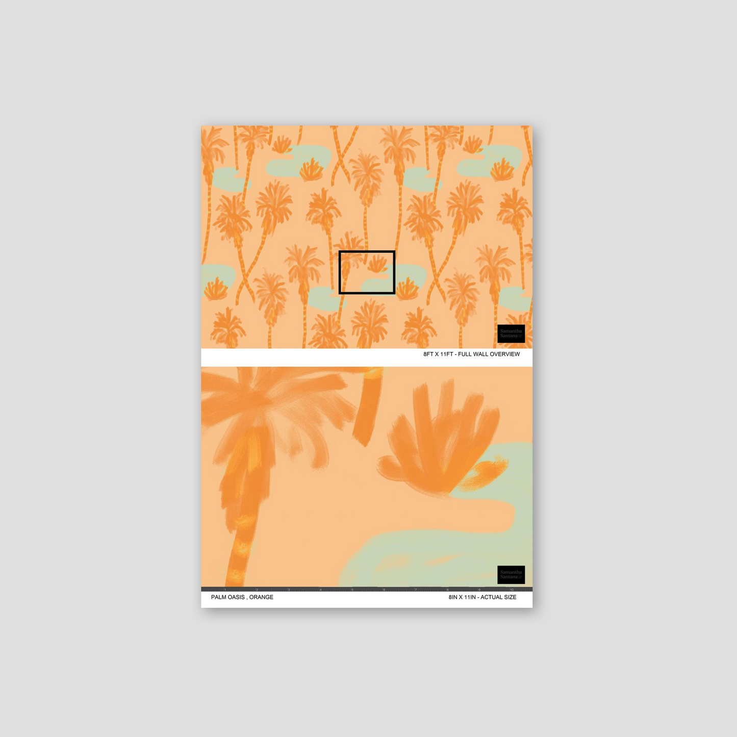 Palm Oasis Wallpaper, orange and mint- Samantha Santana Creative- {{Product type}}
