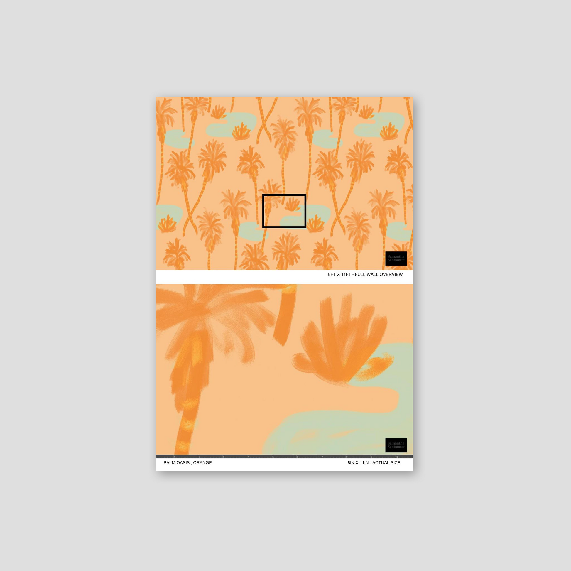 Palm Oasis Wallpaper, orange and mint- Samantha Santana Creative- {{Product type}}