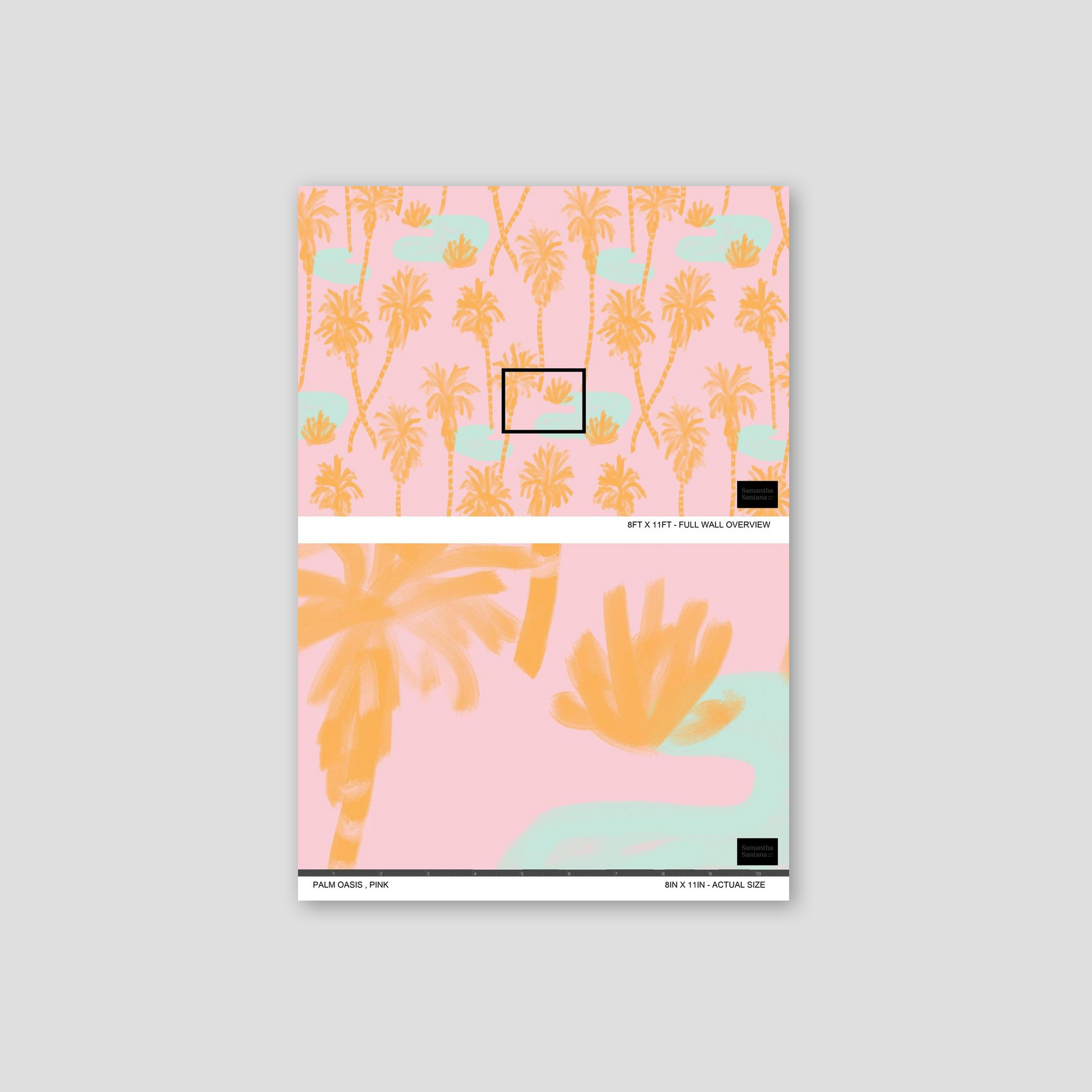 Palm Oasis Wallpaper, pink and orange- Samantha Santana Creative- {{Product type}}