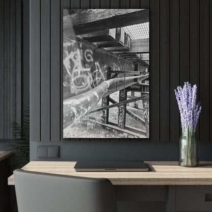 Black & White Urban Graffiti Acrylic Print — Industrial Alley Wall Art French Cleat - 24" x 36" (Vertical) 0.25'' - Home Decor