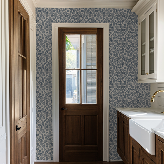 Folkflower Blue Wallpaper - LUXE Peel & Stick - Wallpaper