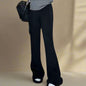 Ladies High Waist With Solid Color Loose Lace-Up Casual Knit Pants Black