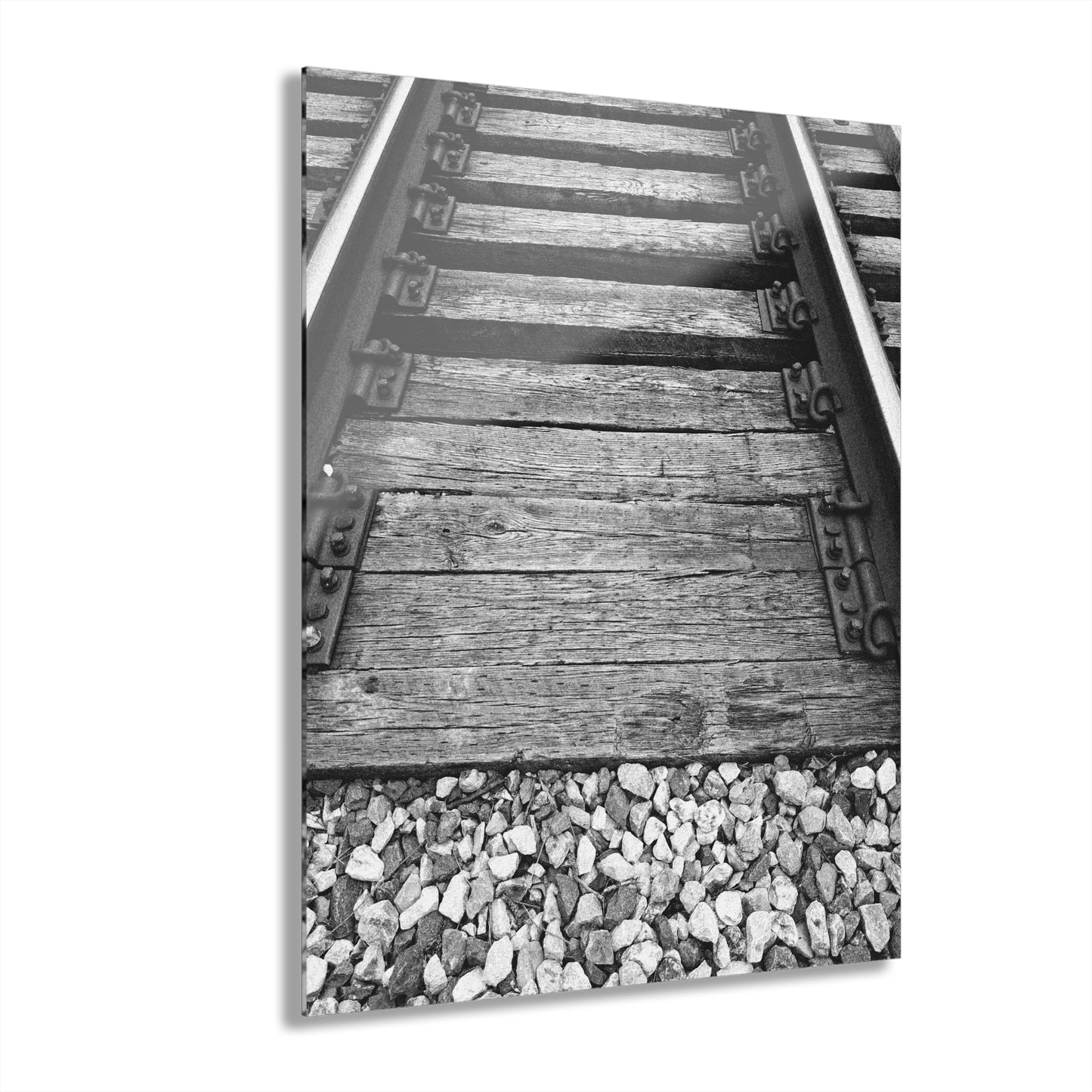 Railroad Track Black & White Acrylic Print — Vintage Track Photography Wall Art French Cleat Hanging - - Home Decor