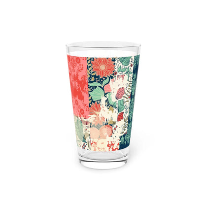 Floral Design Pint Glass - 16oz Decorative Drinkware for Home & Events Printify