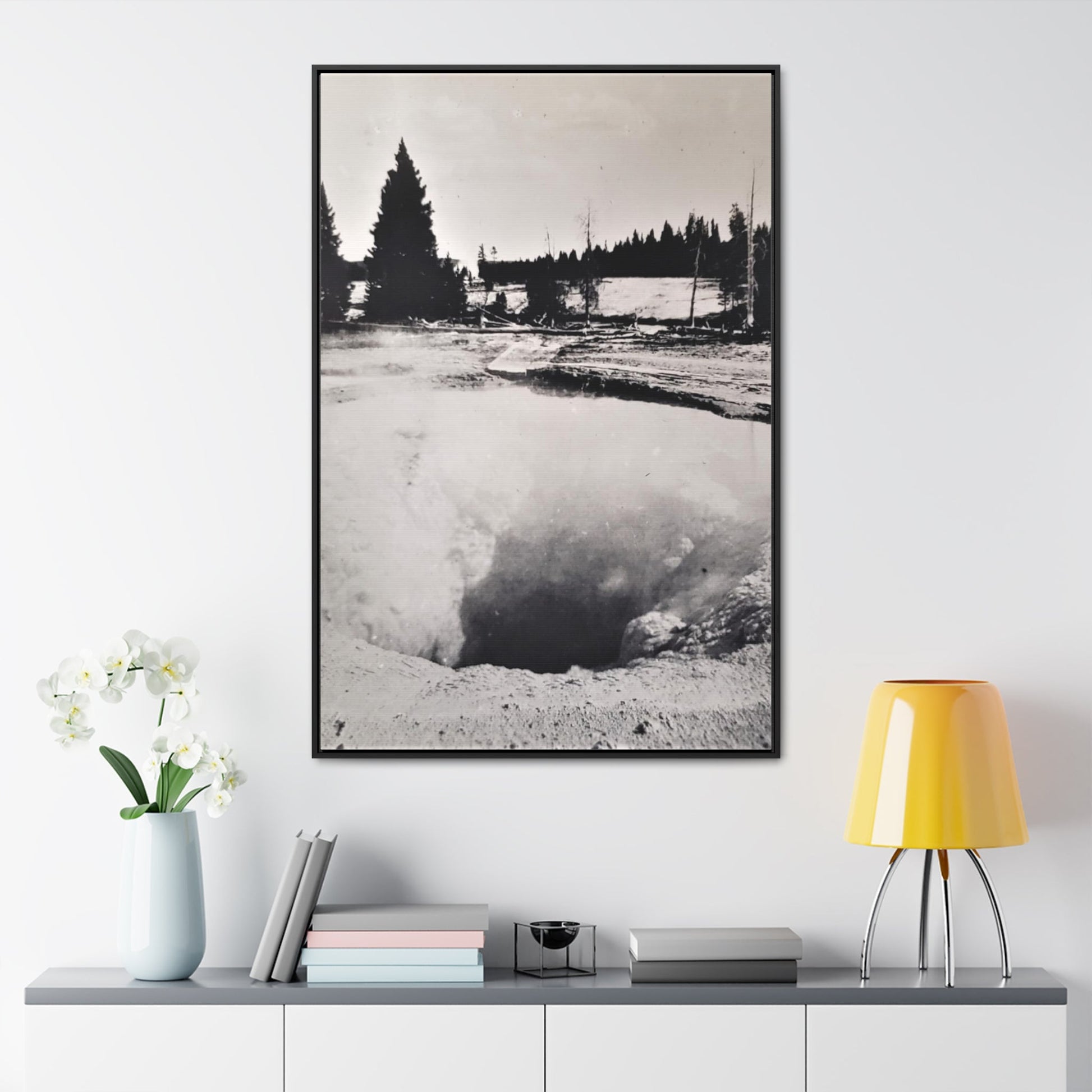 Morning Glory Pool Yellowstone Gallery Canvas Wraps Vertical Frame - 32″ x 48″ Premium Gallery Wraps (1.25″) Black - Canvas