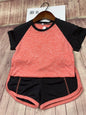 Kids Fitness T-shirt and Gym Shorts Orange Kid Height 160cm