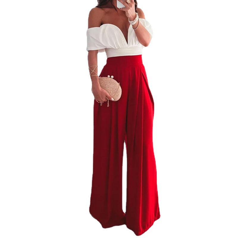 Summer Womens Sexy Off-Shoulder Two-Piece Set - - clothing set
